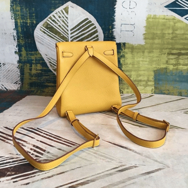 Yellow Clemence Fake Hermes Kelly Ado PM Backpack angle 5