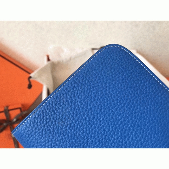 Blue piment leather fake Hermes Dogon duo wallet angle 4