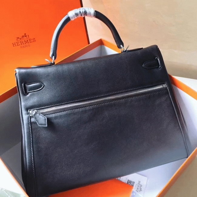 Black Fake Hermes Kelly Lakis 35cm Functional Designer Bag angle 4