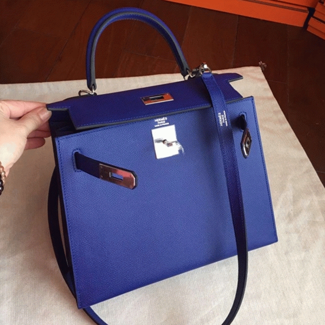 Blue Electric Epsom Fake Discount Hermes Kelly Sellier 28cm Fashion Tote angle 4