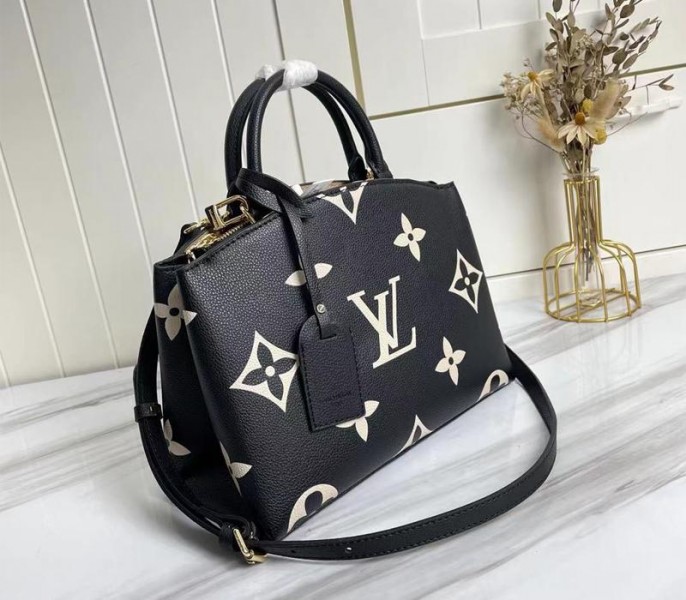 Louis Vuitton Bicolor Monogram Empreinte Leather Petit Palais Handbag In Black And Beige angle 2
