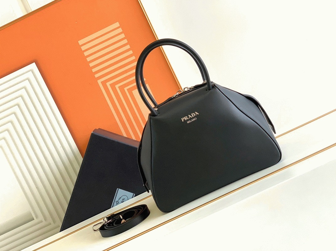 Prada Supernova Small Top Handle Bag Fake in Black angle 3