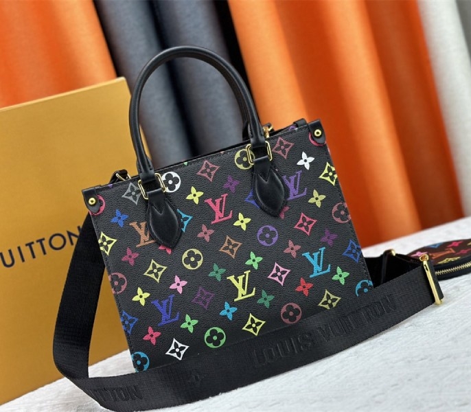 Louis Vuitton X TM Multicolored Onthego PM In Black angle 4