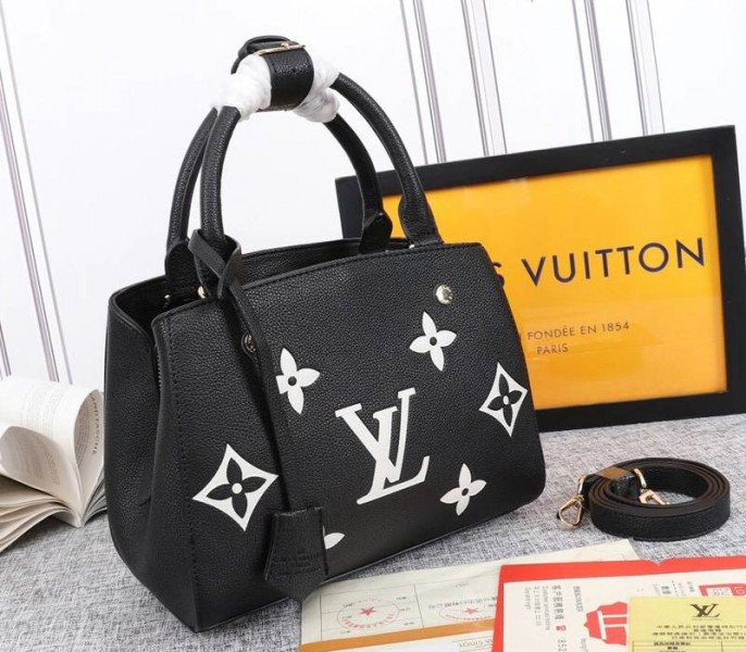 Louis Vuitton Monogram Empreinte Montaigne BB In Black angle 2