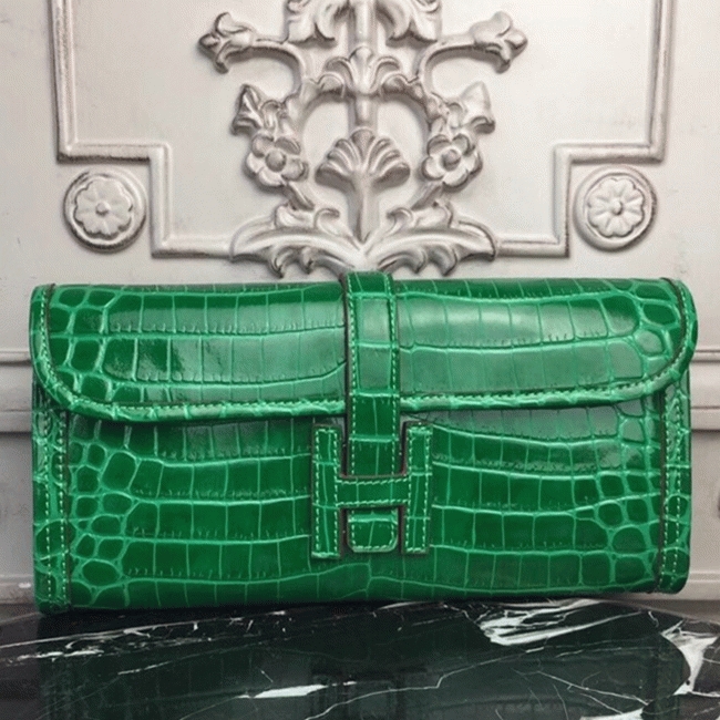 Bambou Knockoff Hermes Jige Elan 29 Green Accent Clutch