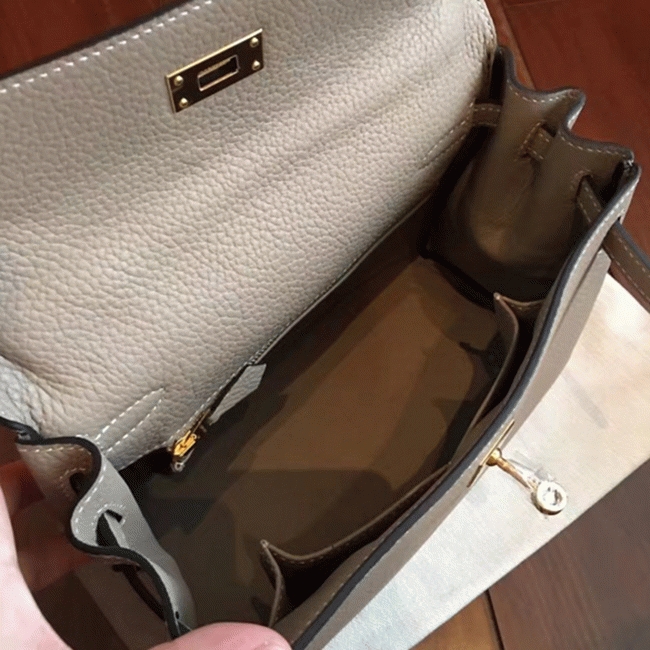 Grey Clemence Knockoff Hermes Kelly 25cm Elegant Handbag angle 3