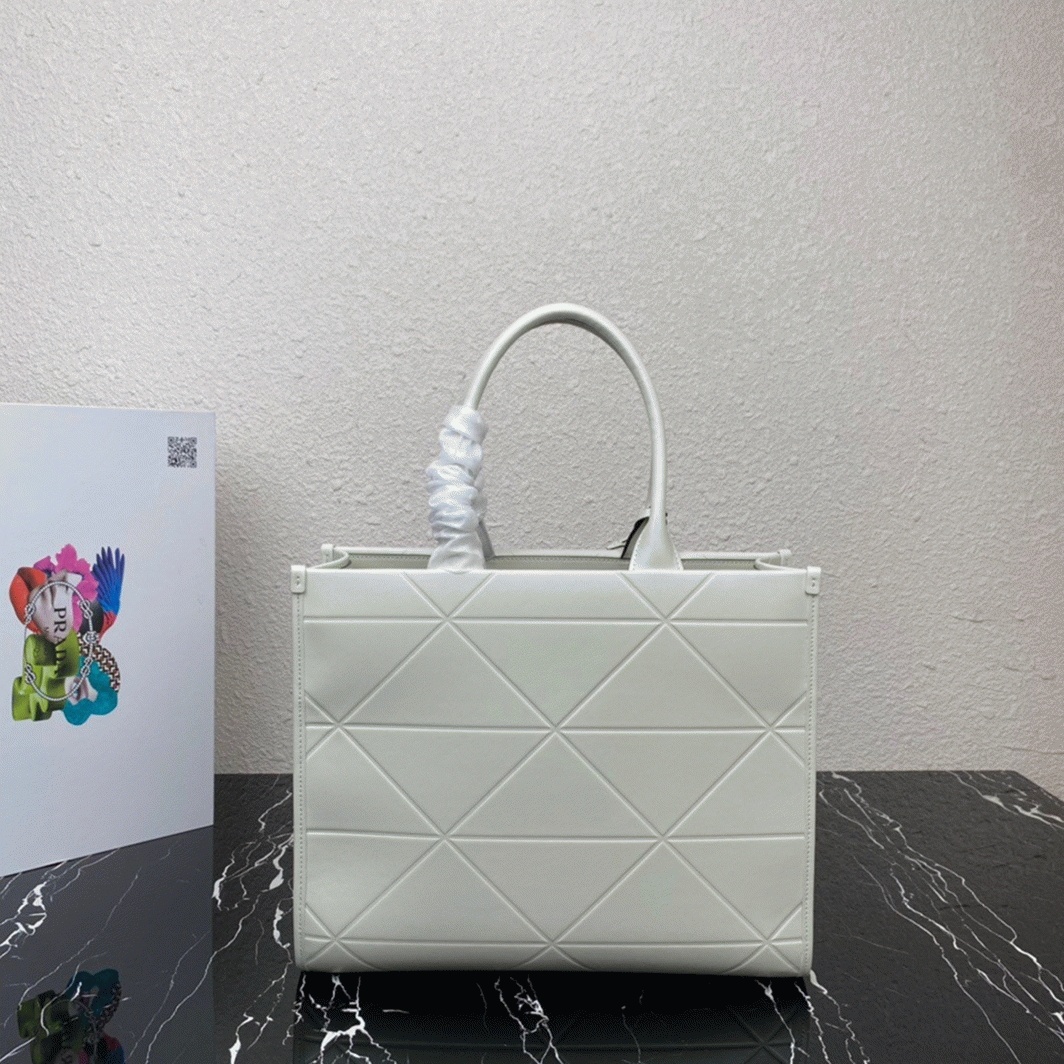 Prada Symbole Medium Bag Fake with Topstitching in White angle 5