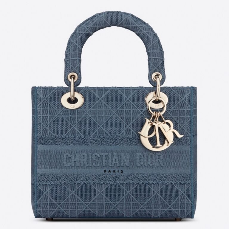 Dior Lady D-Lite Medium Bag Fake in Blue Cannage Embroidered Canvas