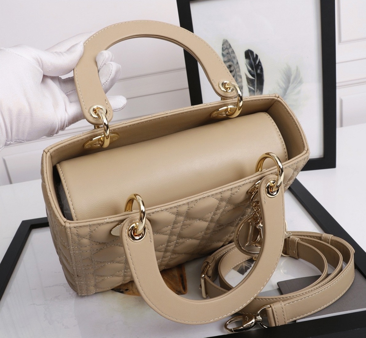 Dior Lady Dior Medium Bag Knockoff in Beige angle 5