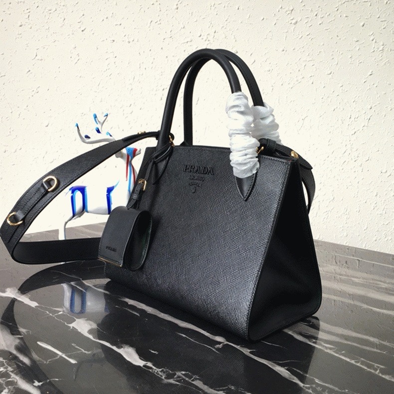 Prada Monochrome Small Bag Imitation in Black angle 5