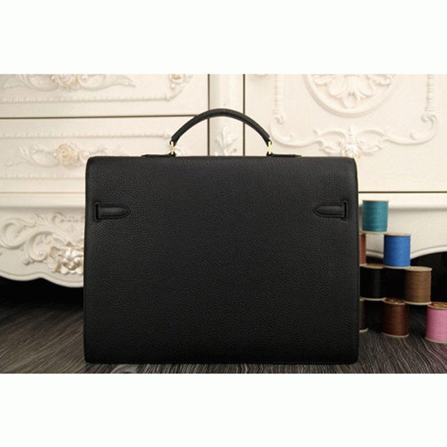 Black Calf Leather Replica Top Hermes Kelly Depeche 38cm Professional Briefcase angle 4