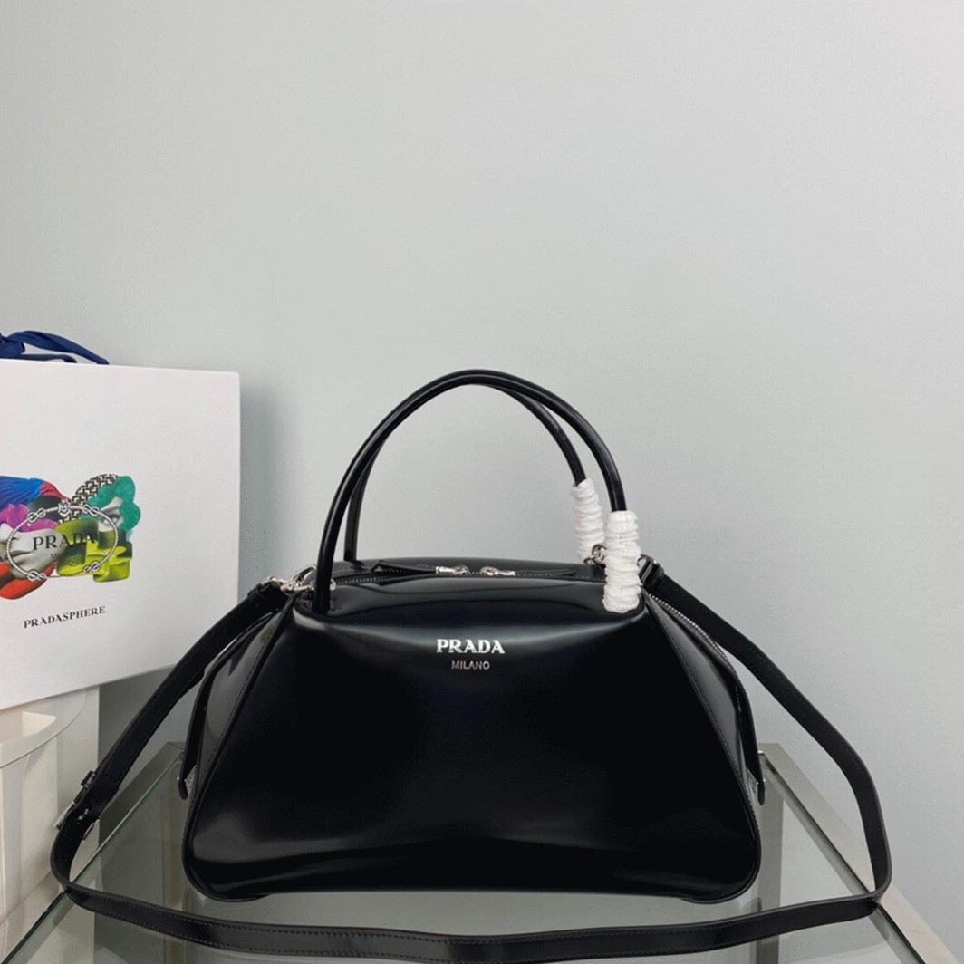 Prada Supernova Medium Bag Knockoff in Black Brushed angle 3