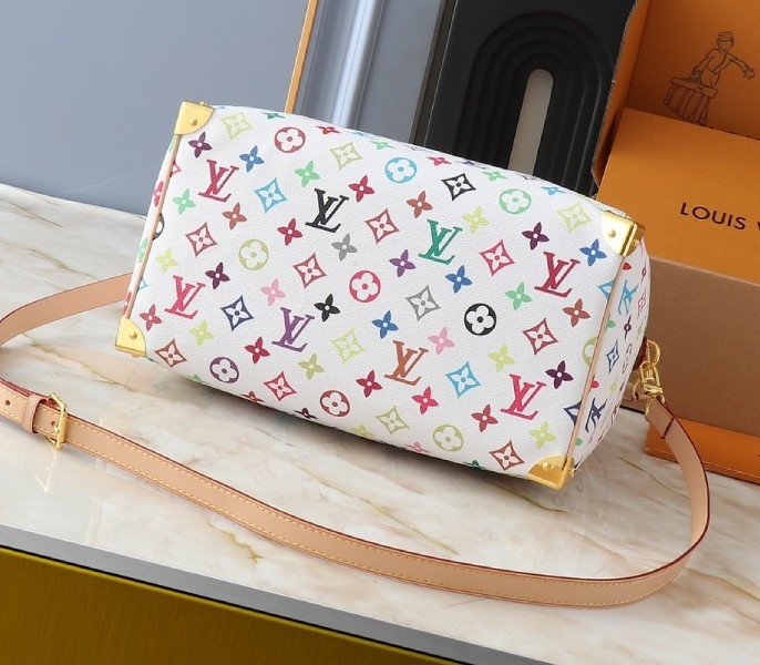 LV X TM Multicolored Speedy Bandouliere 30 In White angle 4
