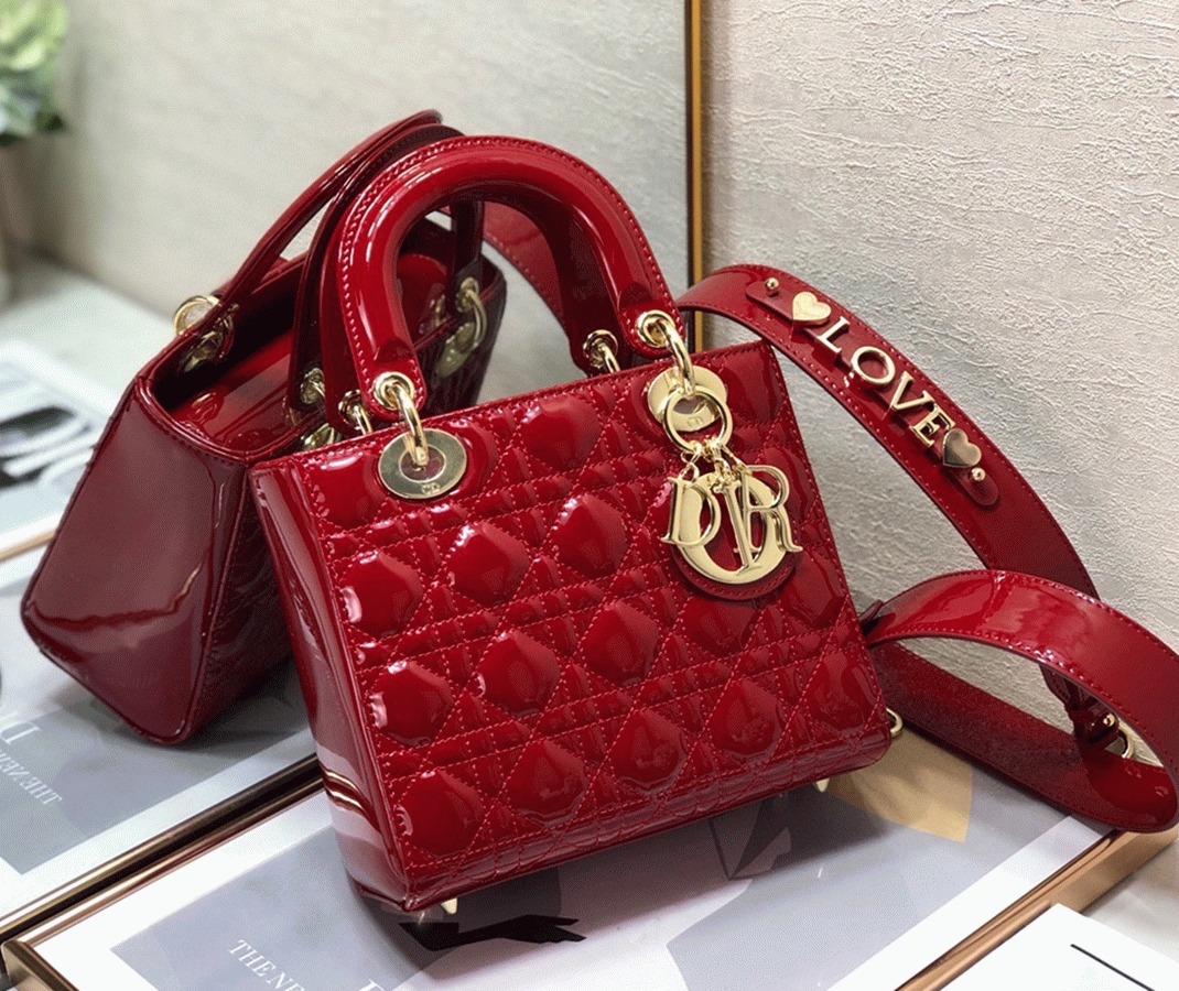 Dior Small Lady Dior My ABCDior Bag Fake in Red angle 3