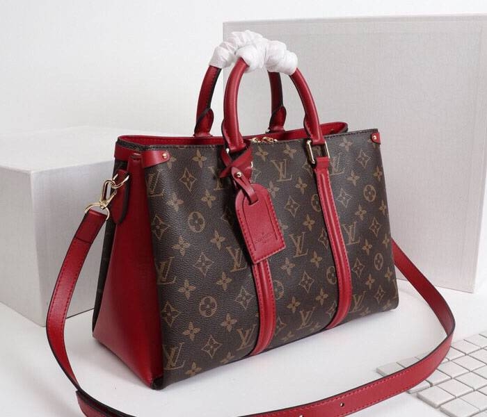 Louis Vuitton Monogram Canvas Soufflot MM Bag In Cerise Red angle 2