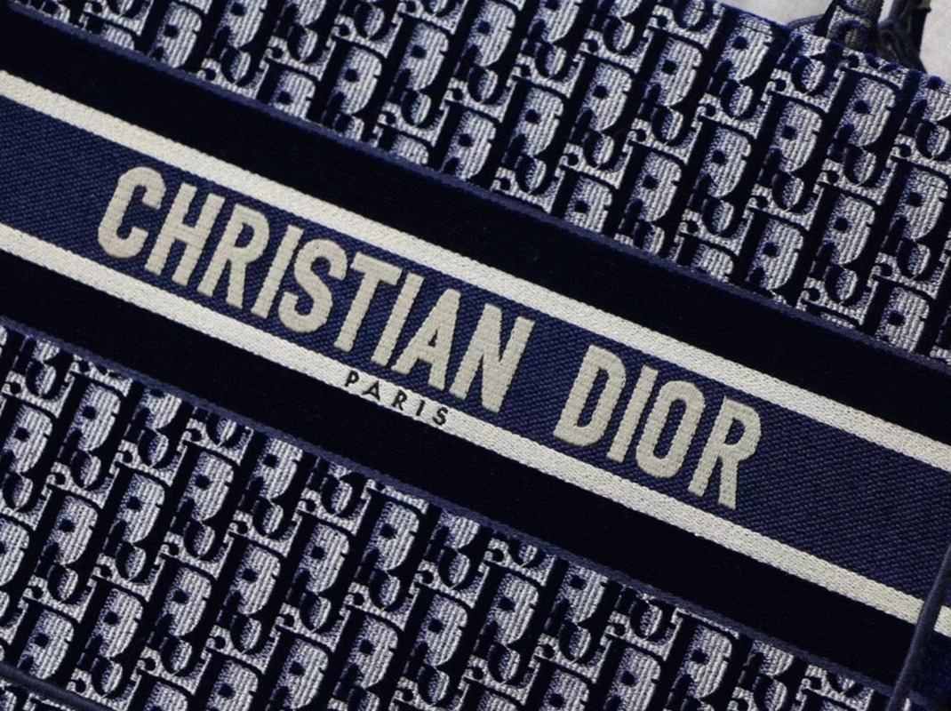 Dior Medium Book Tote Bag Knockoff in Blue Velvet Oblique Embroidered angle 2