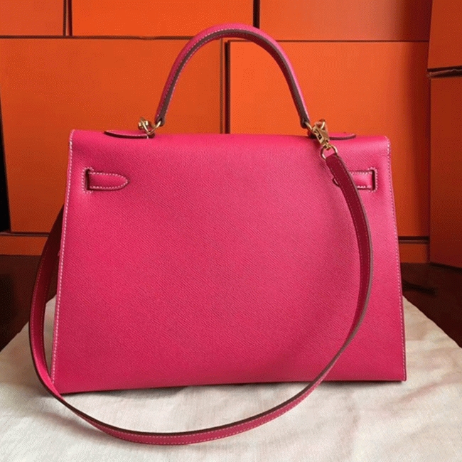 Rose Tyrien Epsom Fake Hermes Kelly 32cm Sellier Bright Tote angle 2
