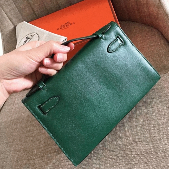 Malachite Swift Fake Hermes Kelly Pochette Sleek Green Clutch angle 4