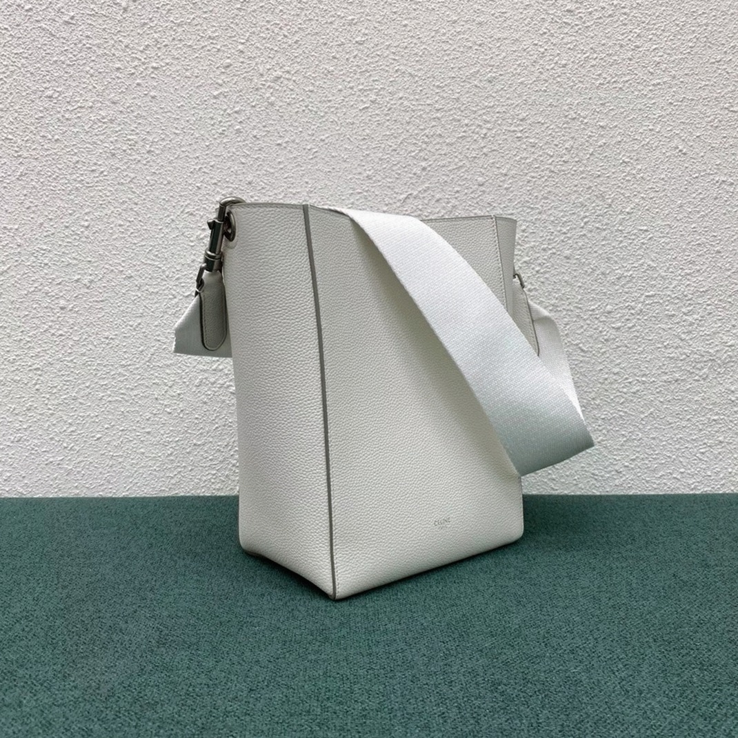 Top Quality Fake Celine Sangle Small Bucket Bag In White Calfskin angle 2