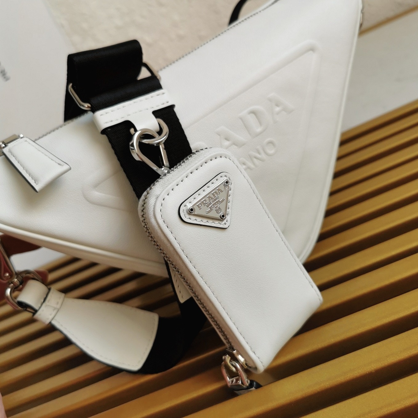 Prada Triangle Shoulder Bag Fake in White angle 2