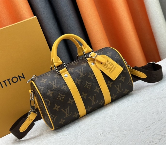 Louis Vuitton Monogram Macassar Canvas Keepall Bandouliere 25 In Safran Yellow angle 2