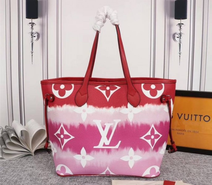 Louis Vuitton Seasonal Escale Neverfull MM Tote In Rouge Red angle 2