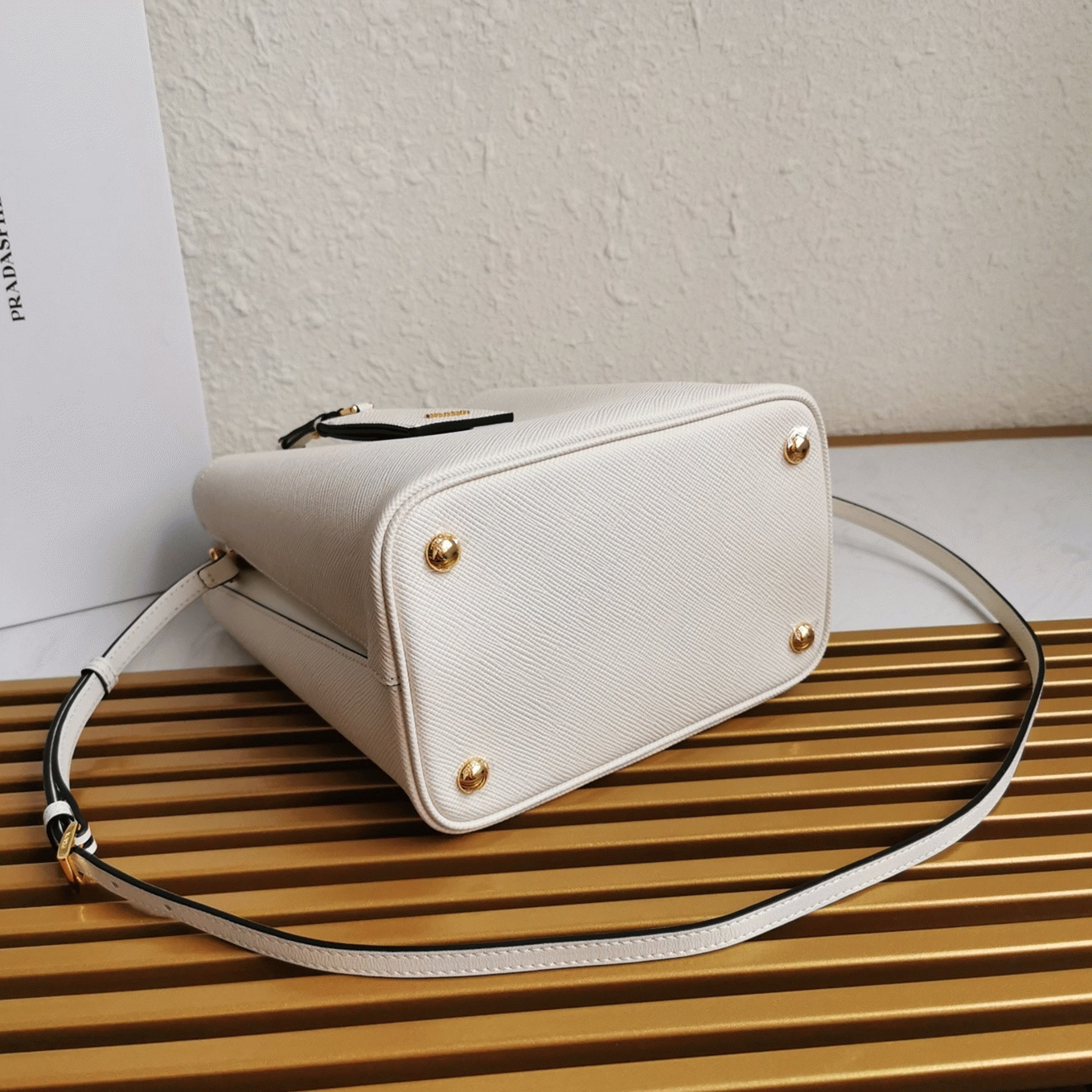 White Prada Medium Panier Bag Replica angle 2