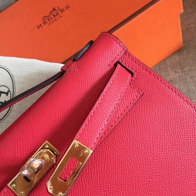 Hermes Red Epsom Fake Designer Kelly Pochette Classic Purse angle 3