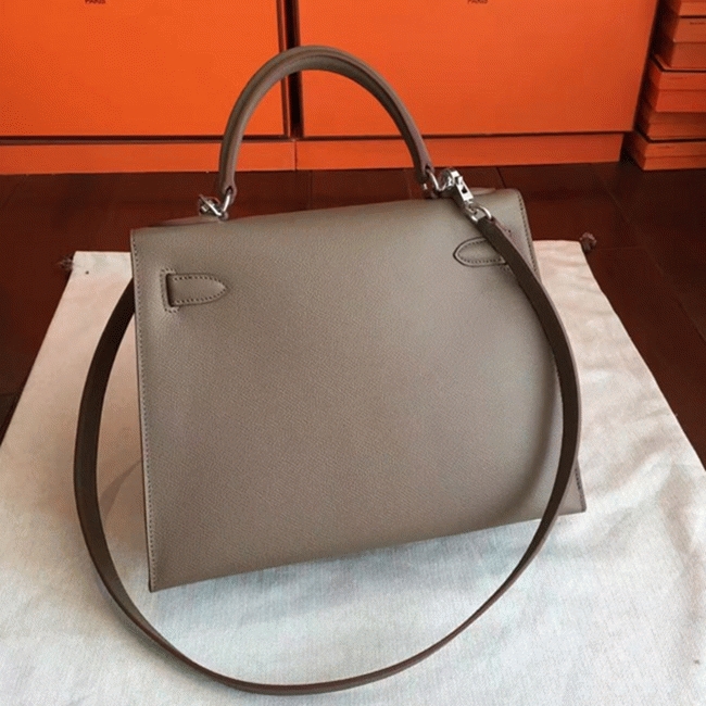 Etoupe Epsom Replica Luxury Hermes Kelly 32cm Sellier Elegant Tote angle 3