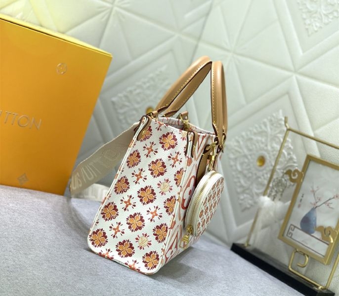 Louis Vuitton LV By The Pool Monogram Tiles Canvas Onthego PM Tote In Coral angle 4