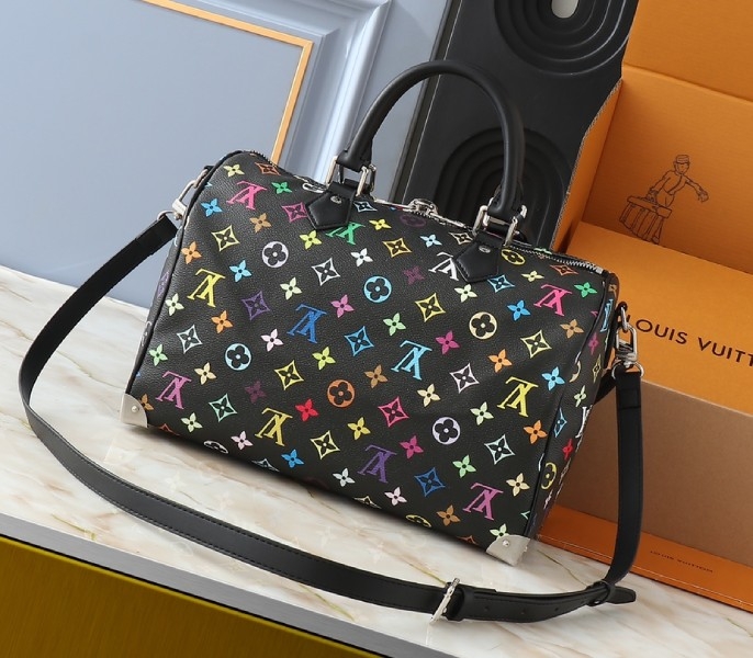 LV X TM Multicolored Speedy Bandouliere 30 In Black angle 2