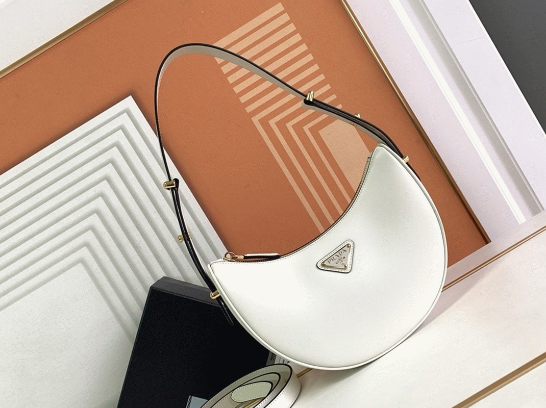 White Prada Arque Shoulder Bag Knockoff angle 4