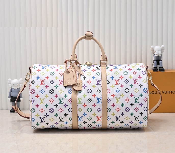 LV X TM Multicolored Keepall Bandouliere 50 In White