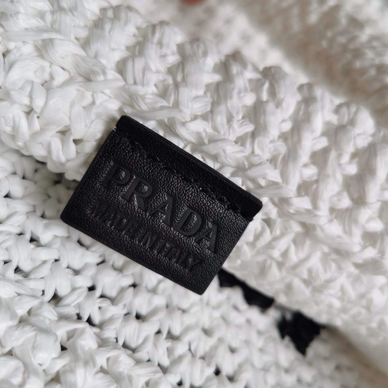 Prada Small Crochet Tote Bag Fake in White Raffia-effect Yarn angle 4