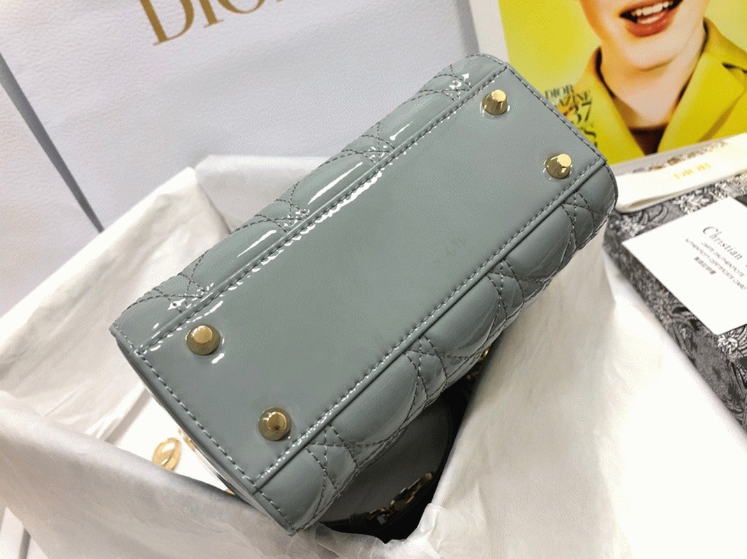 Dior Lady Dior Mini Chain Bag Replica with Chain in Grey angle 5