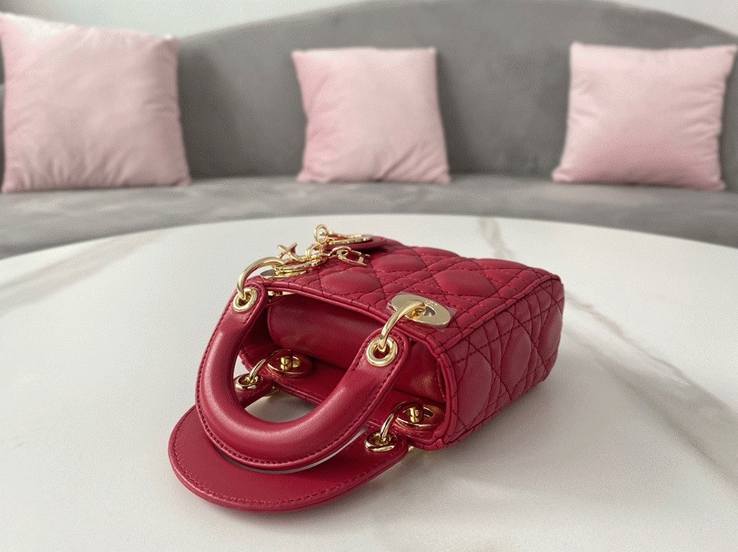 Dior Lady Dior Micro Bag Replica in Red Cannage Lambskin angle 3