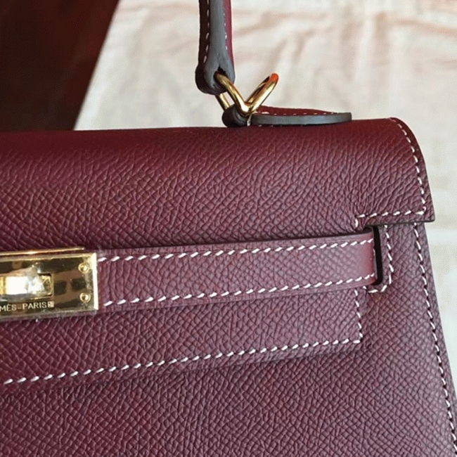 Bordeaux Epsom Imitation Hermes Kelly 25cm Elegant Purse angle 3