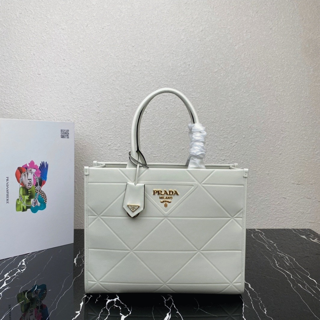 Prada Symbole Medium Bag Fake with Topstitching in White angle 3