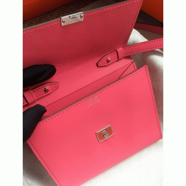 Rose lipstick AAA fake Hermes Clic wallet with strap angle 3