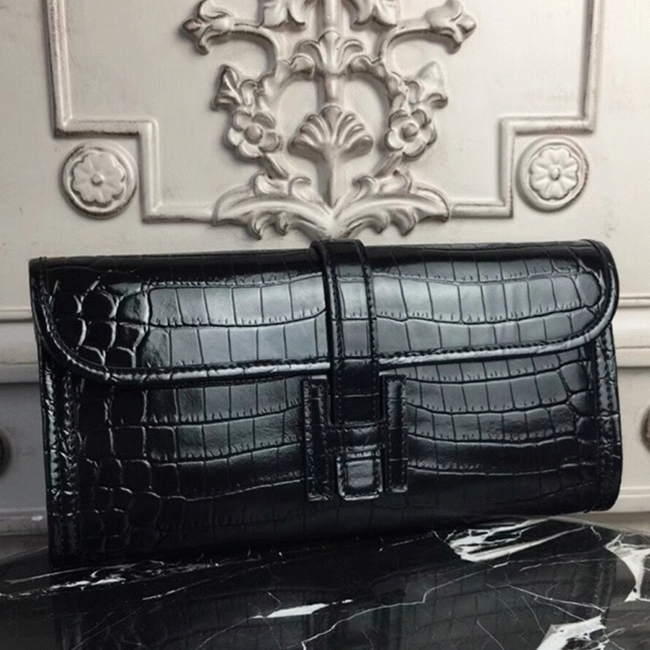 Blue electric crocodile leather replica Hermes Jige Elan clutch bag