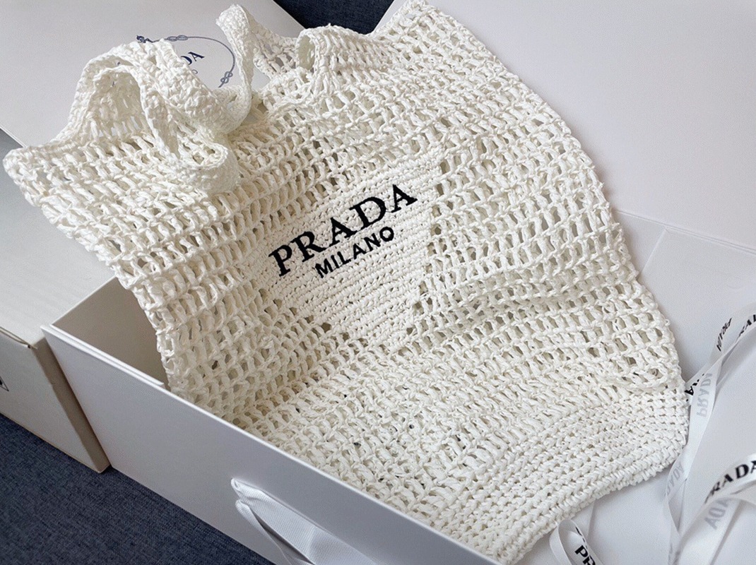 Prada Large Tote Bag Replica in White Woven Raffia angle 2