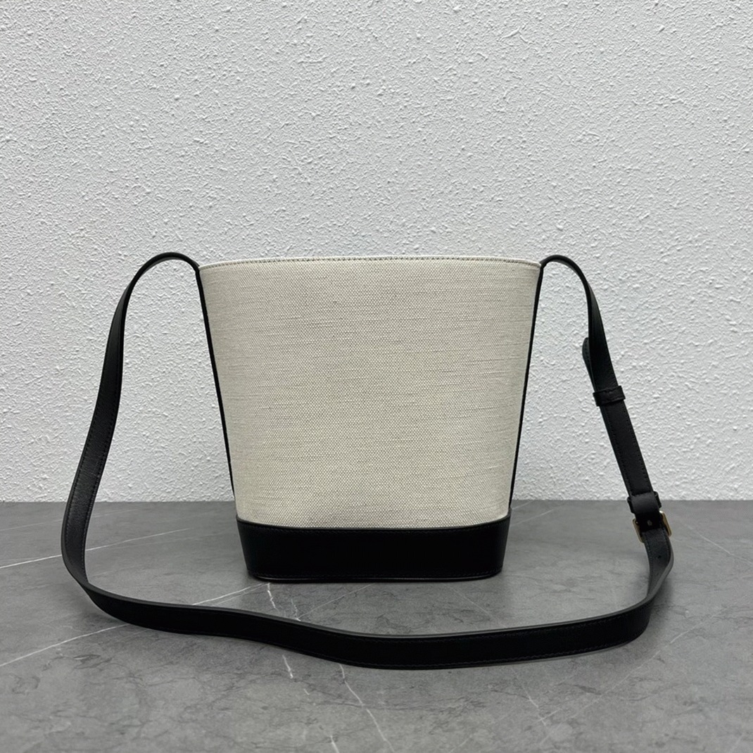 Top Quality Fake Celine Small Bucket Cuir Triomphe In White Textile angle 2