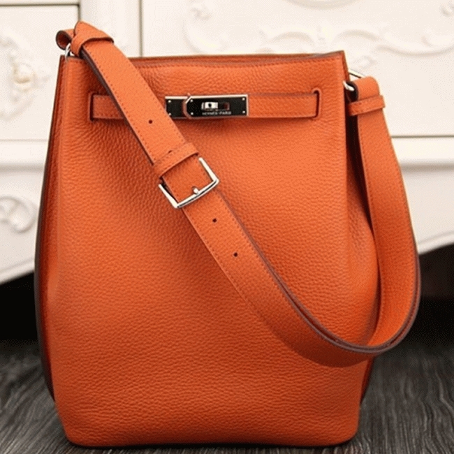Orange Leather Replica Designer Hermes So Kelly 22cm Vibrant Handbag
