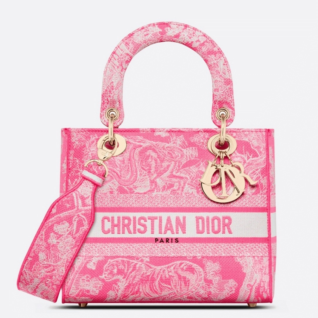 Dior Lady D-Lite Medium Bag Replica in Fluorescent Pink Toile de Jouy Reverse Embroidery