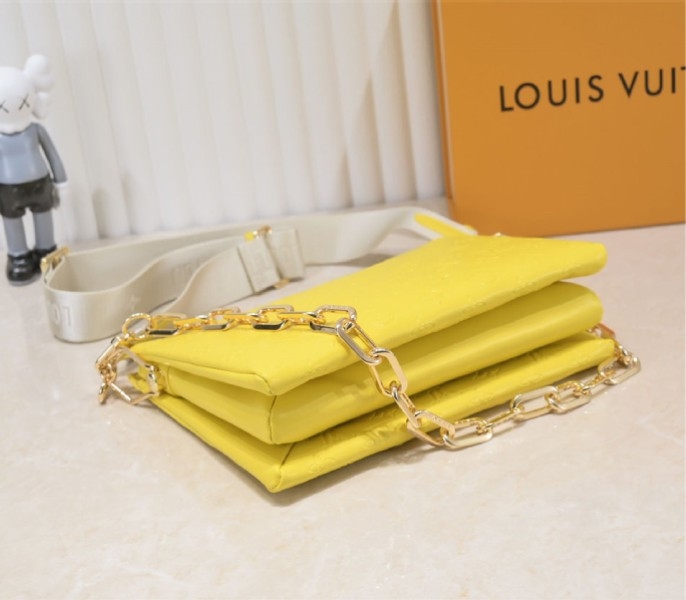 Louis Vuitton Coussin PM Bag In Yellow With Jacquard Strap angle 4
