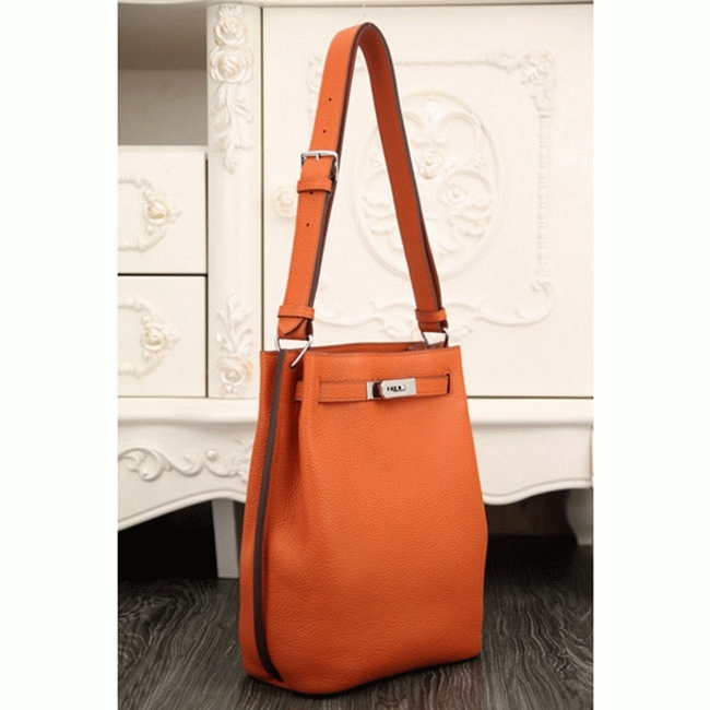 Orange Leather Replica Designer Hermes So Kelly 22cm Vibrant Handbag angle 2