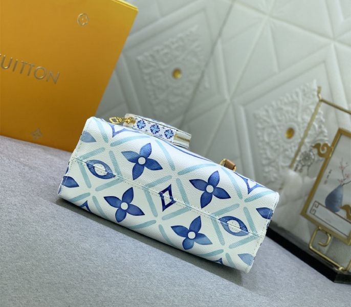 Louis Vuitton LV By The Pool Monogram Tiles Canvas Onthego PM Tote In Lagoon Blue angle 3