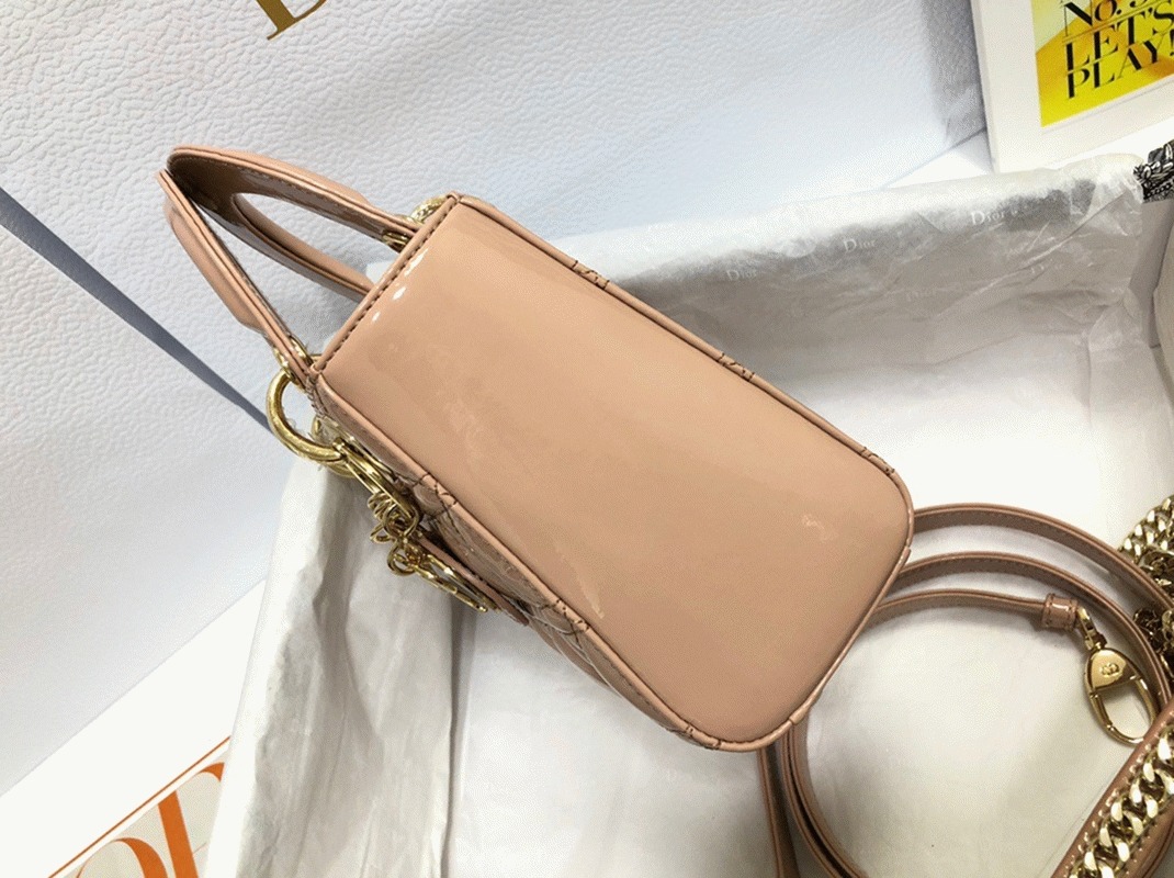 Dior Lady Dior Mini Chain Bag Fake in Nude angle 5