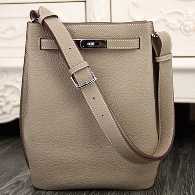 Grey Leather Replica Hermes So Kelly 22cm Soft Leather Shoulder Bag