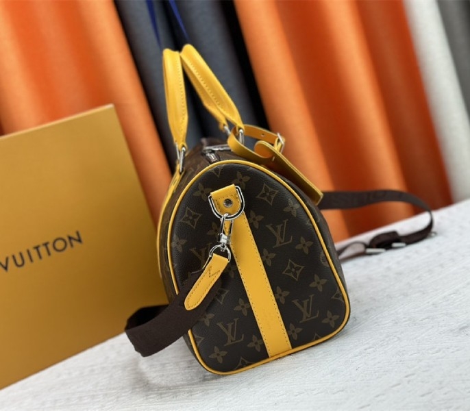 Louis Vuitton Monogram Macassar Canvas Keepall Bandouliere 35 In Safran Yellow angle 3